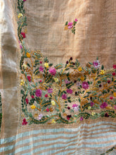 " Bouquet " hand - embroidered cotton - linen saree