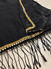 Black cotton zari molten metal with pearl border