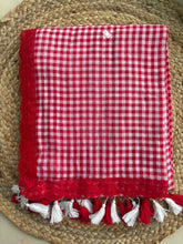 Coloured lace chequered mul cotton saree