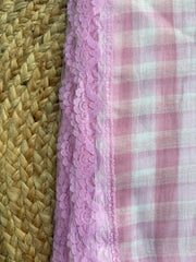 Coloured lace chequered mul cotton saree