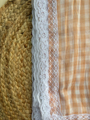 White laced chequered mul cotton saree