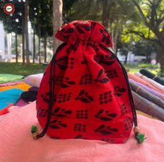 Red with black - Hand-crafted Kantha stitched Potli bags