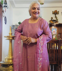"Mauve Bagh" - 3 pcs chanderi salwar-suit set