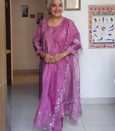 "Mauve Bagh" - 3 pcs chanderi salwar-suit set