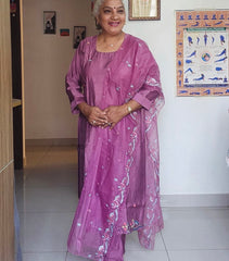 "Mauve Bagh" - 3 pcs chanderi salwar-suit set