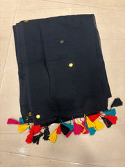 Gold sequins "Stars" multi tassel black mul cotton saree