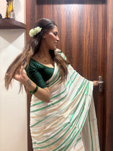 Emerald-Gold stripes "Festive Edit" mul cotton saree