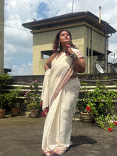 Gold Maroon border off white "Festive Edit" mul cotton saree - Coco Cola saree