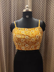 Printed Kantha strap sleeved blouse