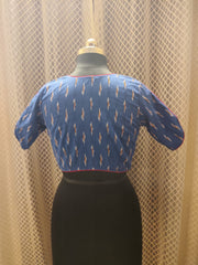 Blue Ikkat blouse with red piping