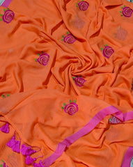 New Rose embroidered mul cotton saree
