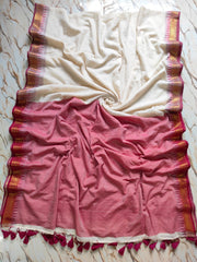 Gold red border off white "Festive Edit" mul cotton saree