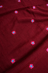 Maroon mul saree with floral machine embroidery