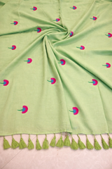 Mul saree with floral machine embroidery