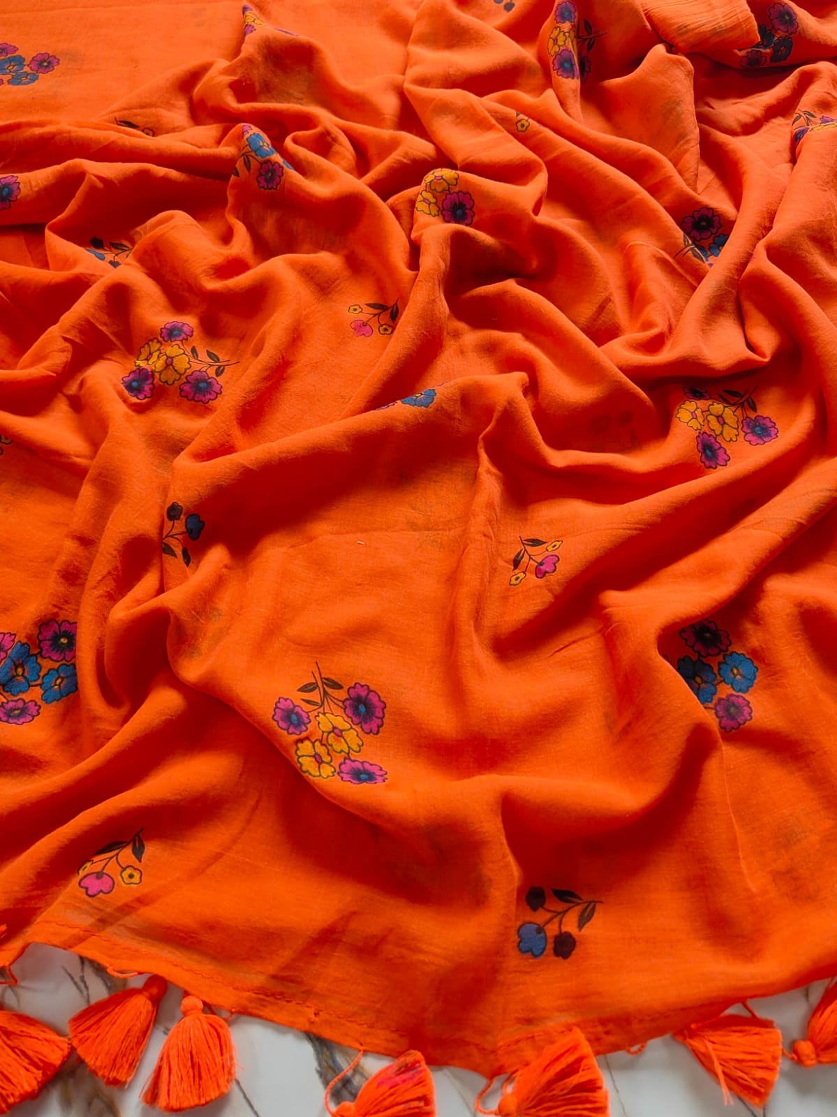 "Flora" collection of printed floral mul cotton saree