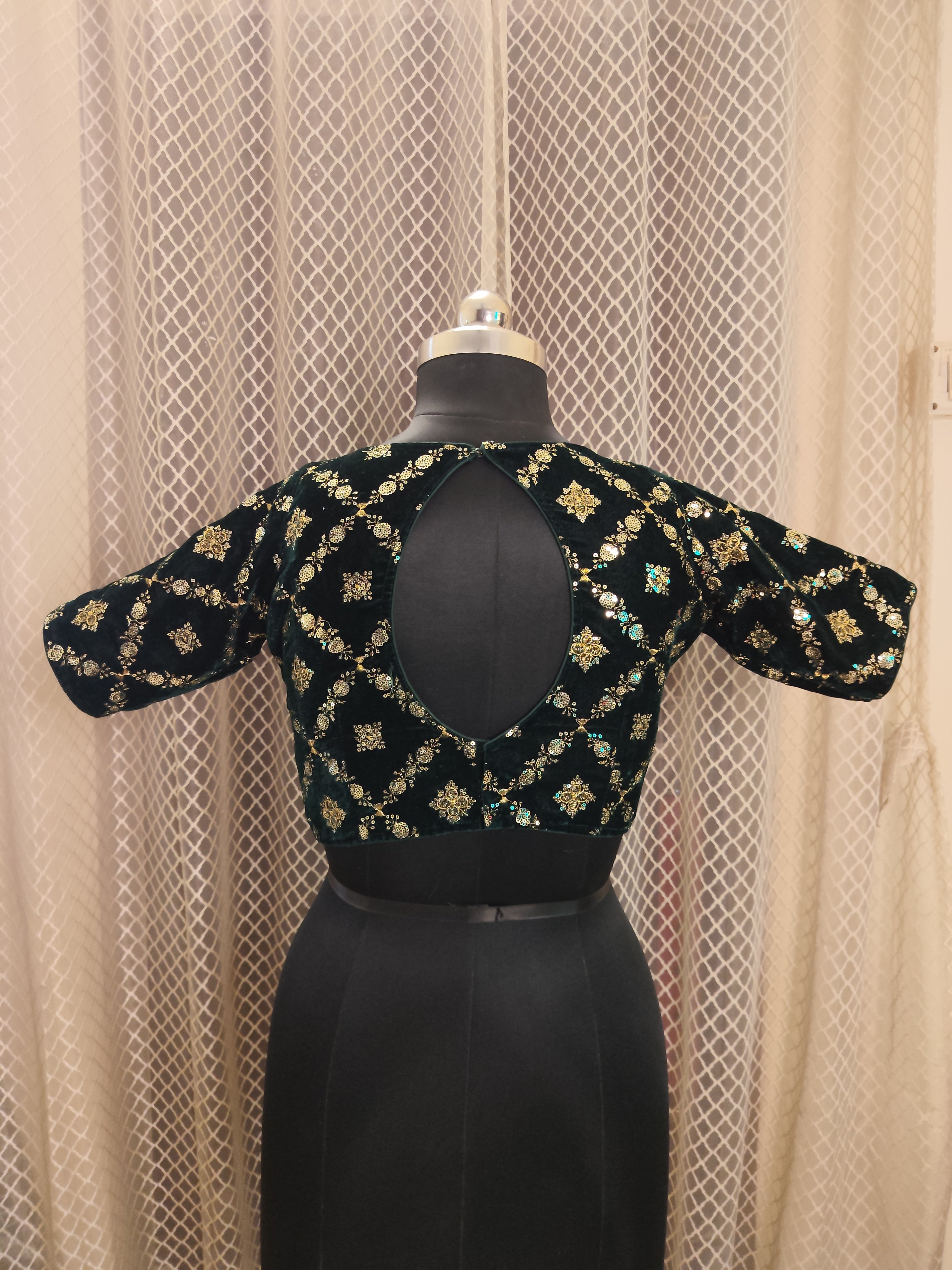 Bottle green velvet Celebrity style blouse