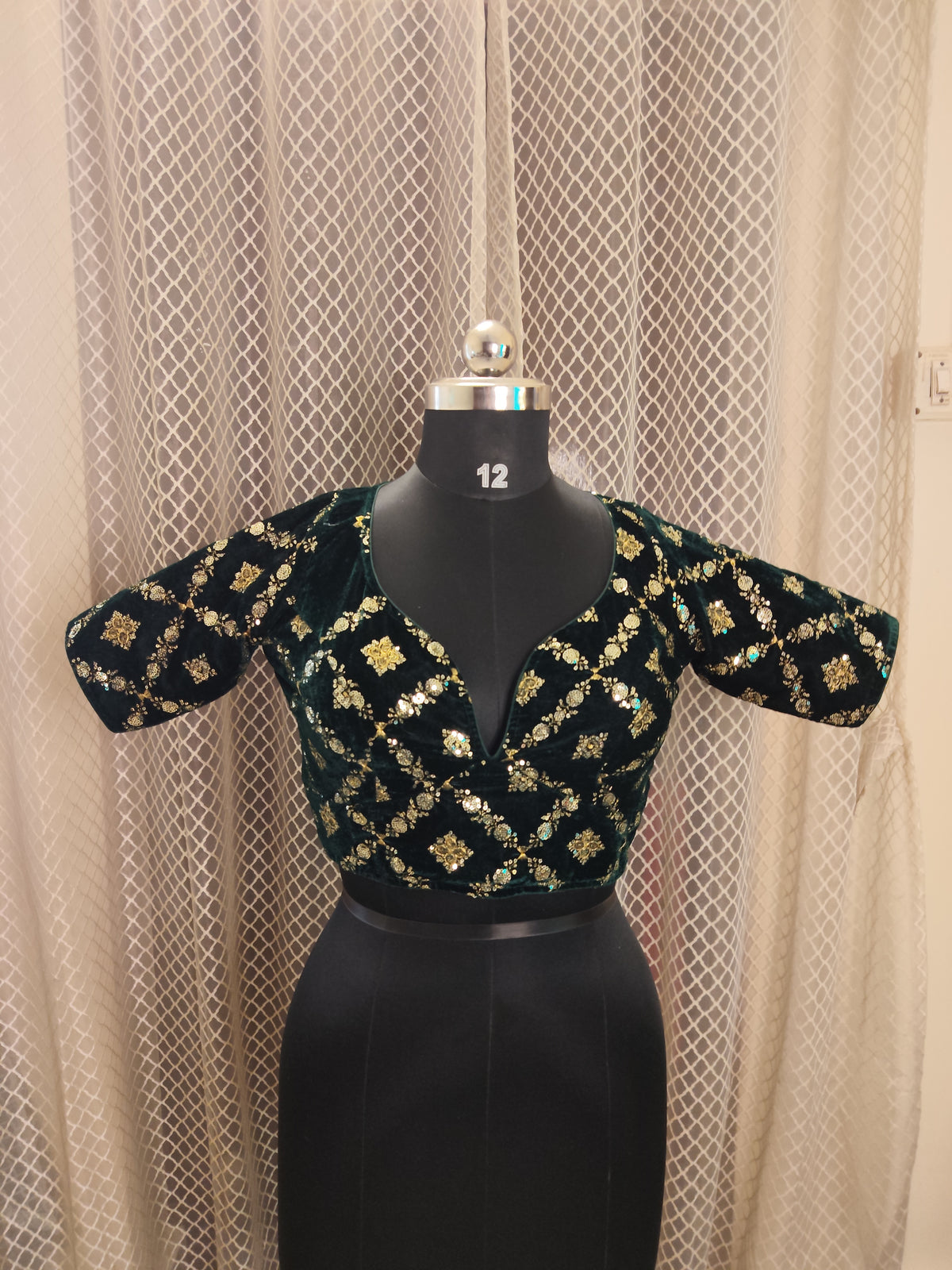 Bottle green velvet Celebrity style blouse