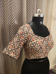 Beige Ajrakh cotton blouse with side elastic