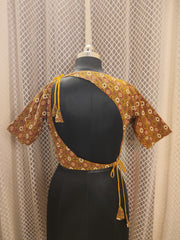 Backless cotton Ajrakh blouse with sleeves