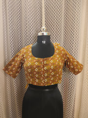 Backless cotton Ajrakh blouse with sleeves