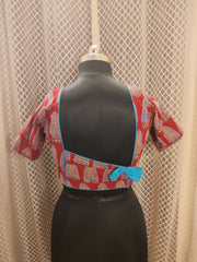Cotton Ajrakh printed blouse with back bow and sleeves