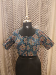 Indigo Ajrakh cotton blouse with side elastic