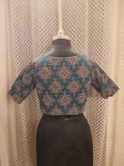 Indigo Ajrakh cotton blouse with side elastic