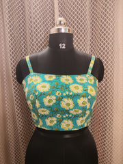 Printed Kantha strap sleeved blouse