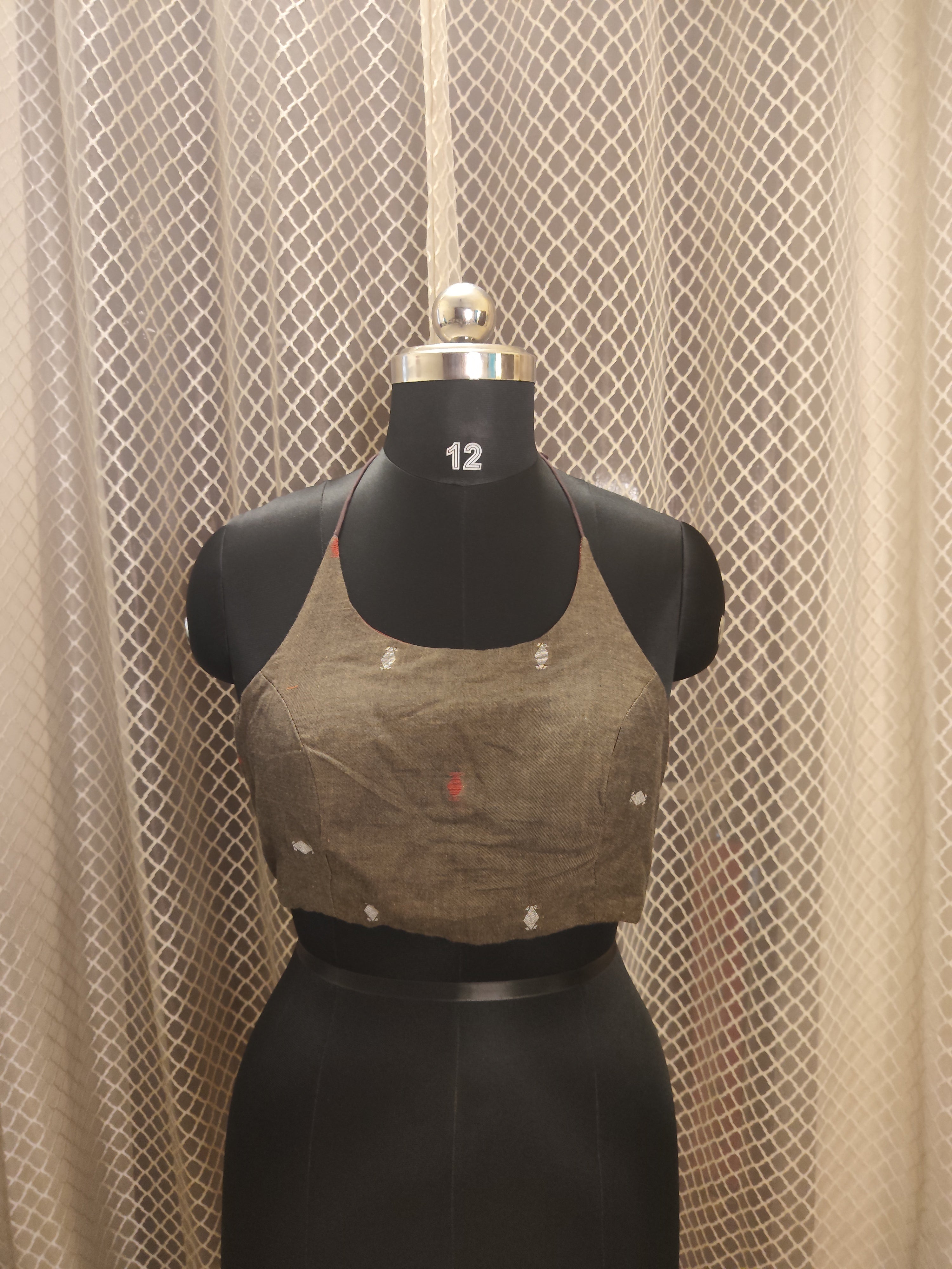 Coffee colour Jamdani halter neck backless blouse