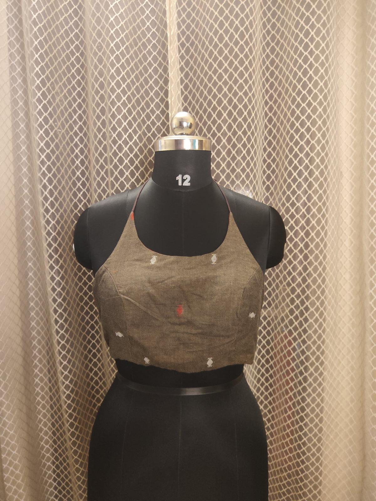 Coffee colour Jamdani halter neck backless blouse