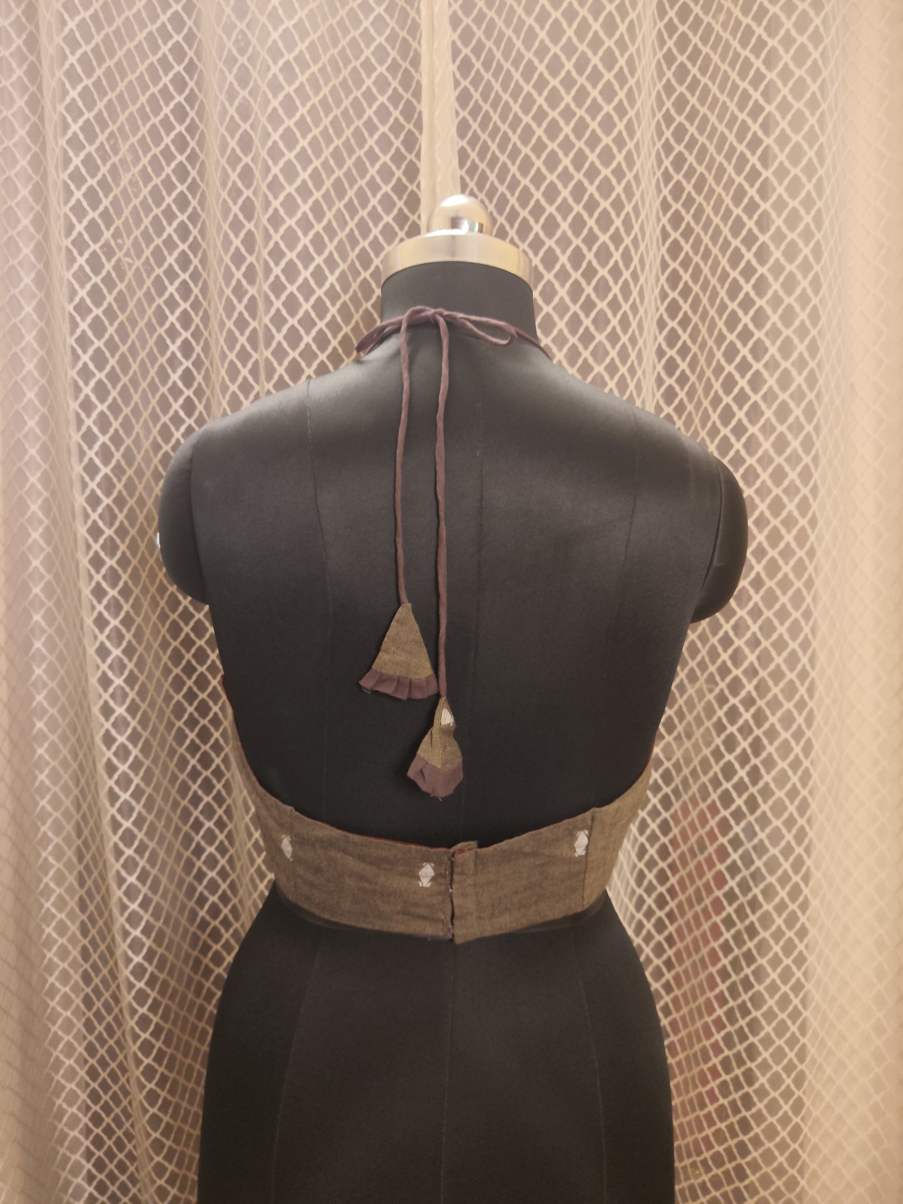 Coffee colour Jamdani halter neck backless blouse