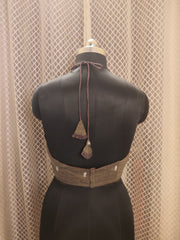 Coffee colour Jamdani halter neck backless blouse