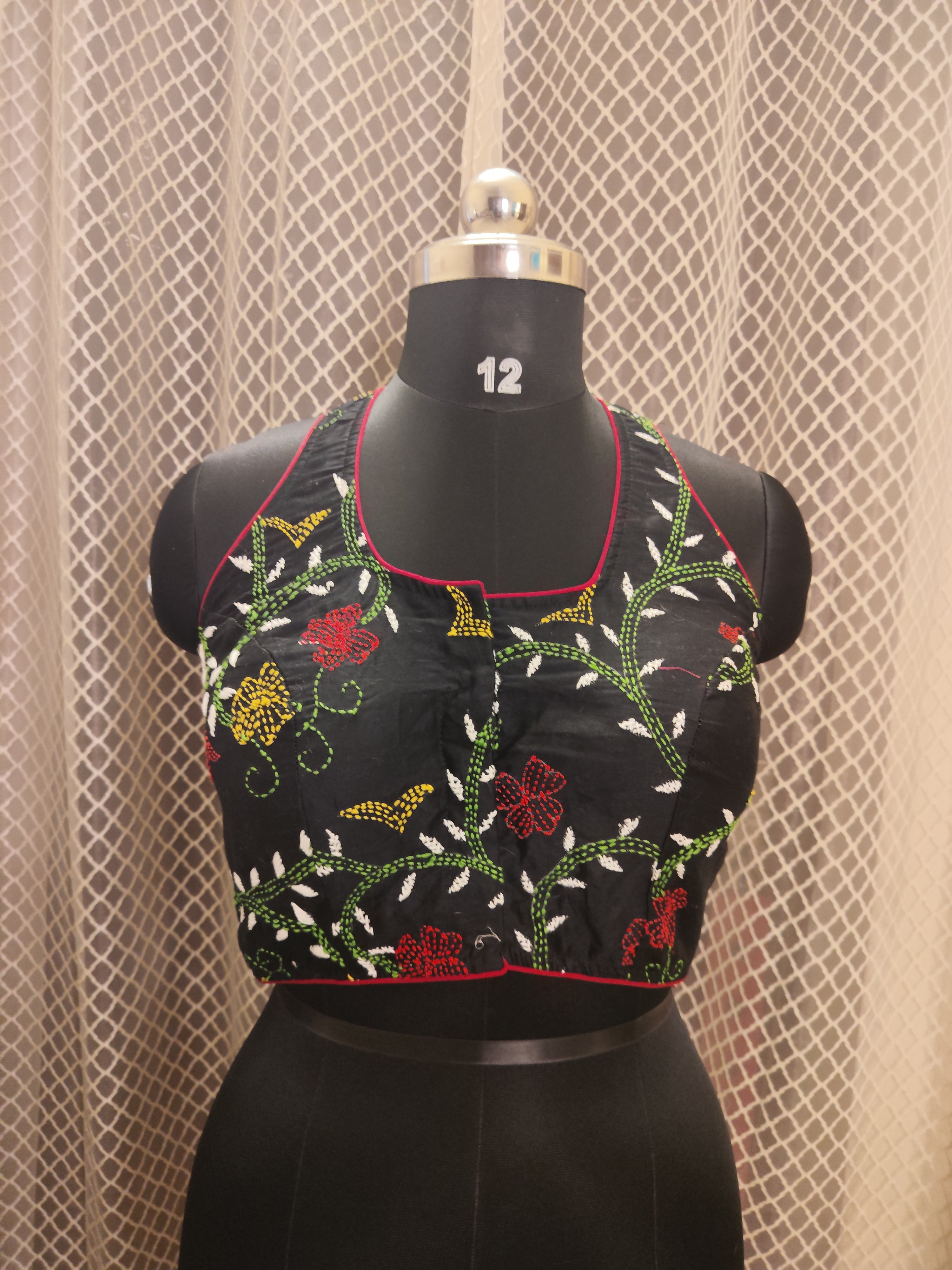 Black sleeveless Kantha blouse