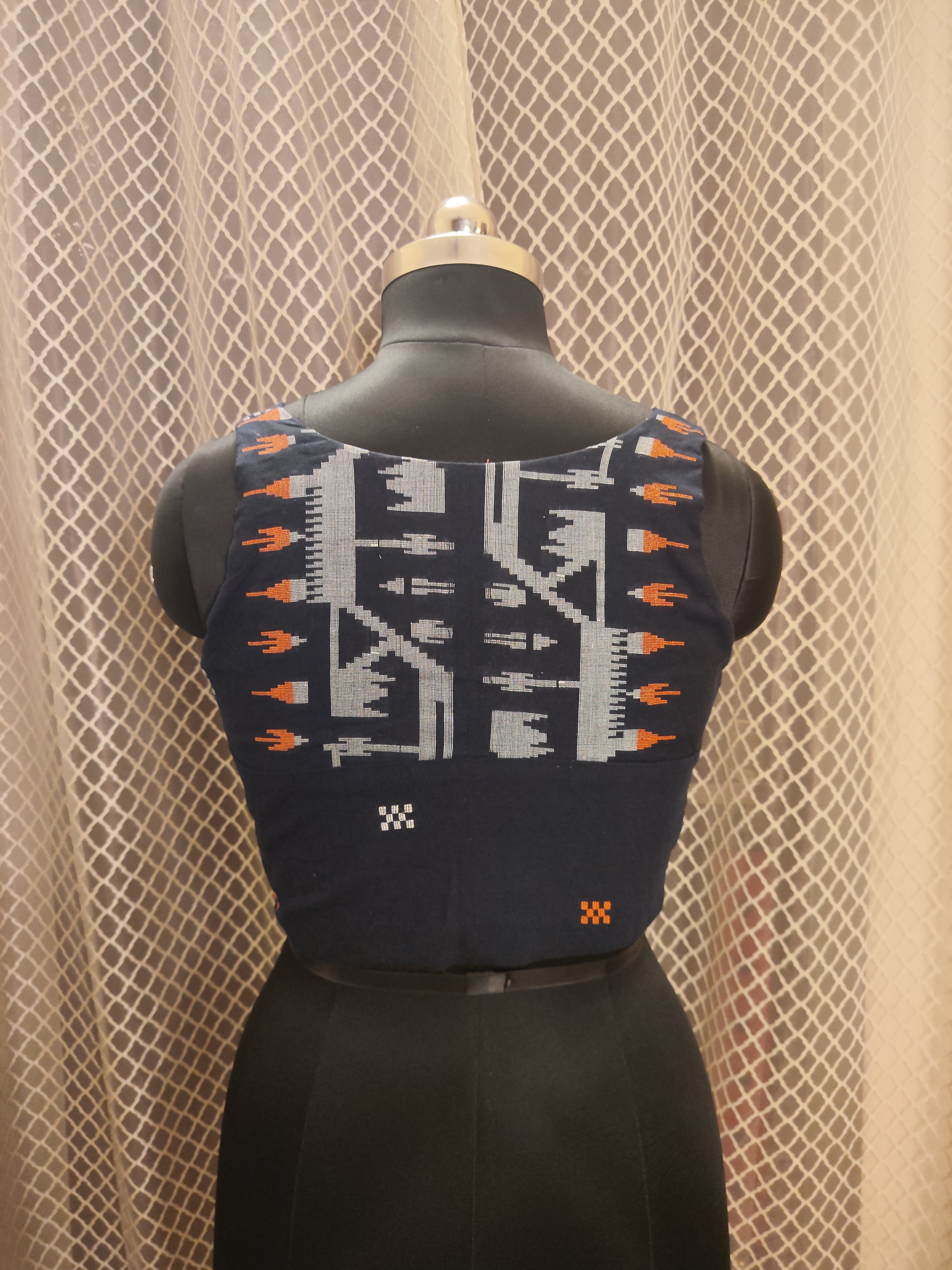 Navy blue Jamdani racer cut blouse