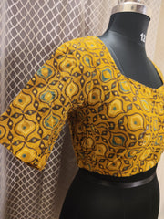 Mustard Ajrakh cotton blouse with side elastic