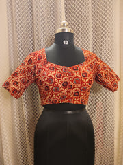 Rust colour Ajrakh cotton blouse with side elastic