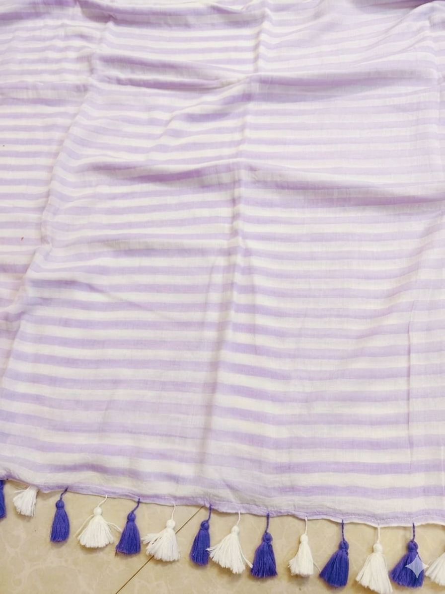 Lilac white vertical stripped "Office office" collection of mul cotton saree