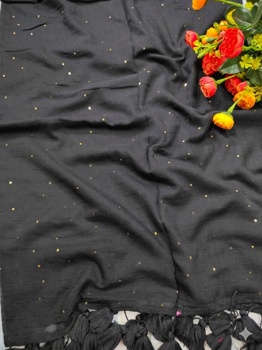 "Jugnu " collection of tiny sequinned mul cotton sarees