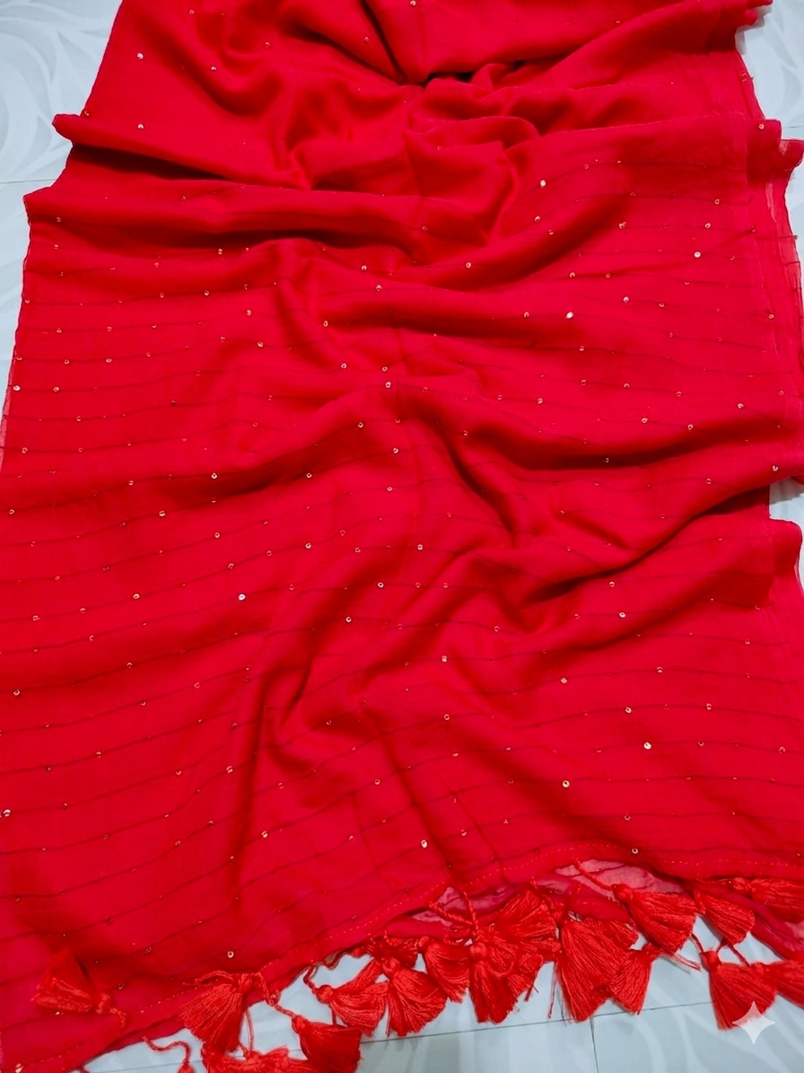 "Jugnu " collection of tiny sequinned mul cotton sarees