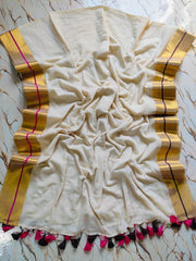 Pink-Maroon-Gold border "Festive Edit" mul cotton saree
