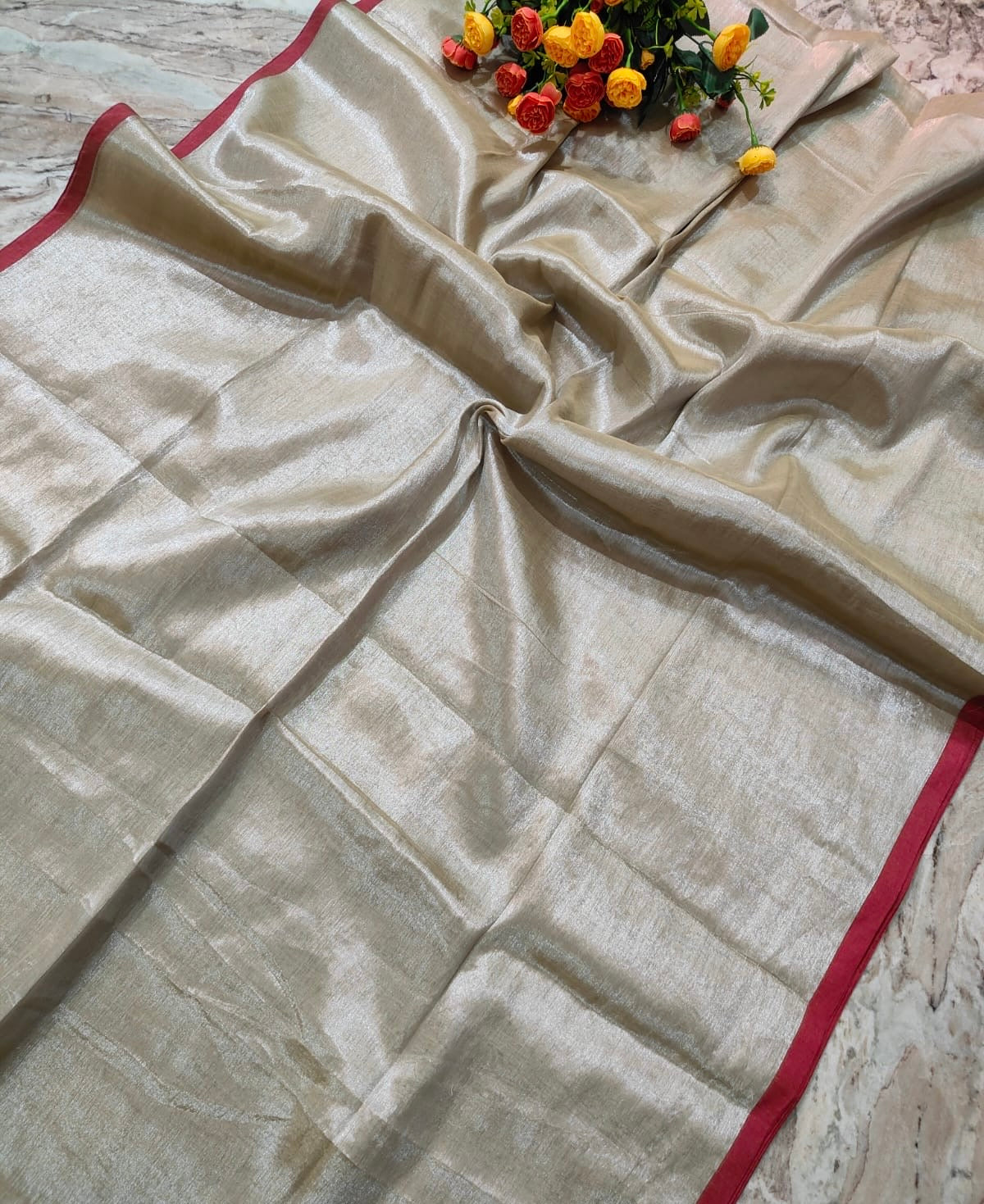 "Molten Metals " zari-mul sarees with thin borders