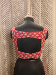 Ajrakh printed front zipped sleeveless cotton blouse