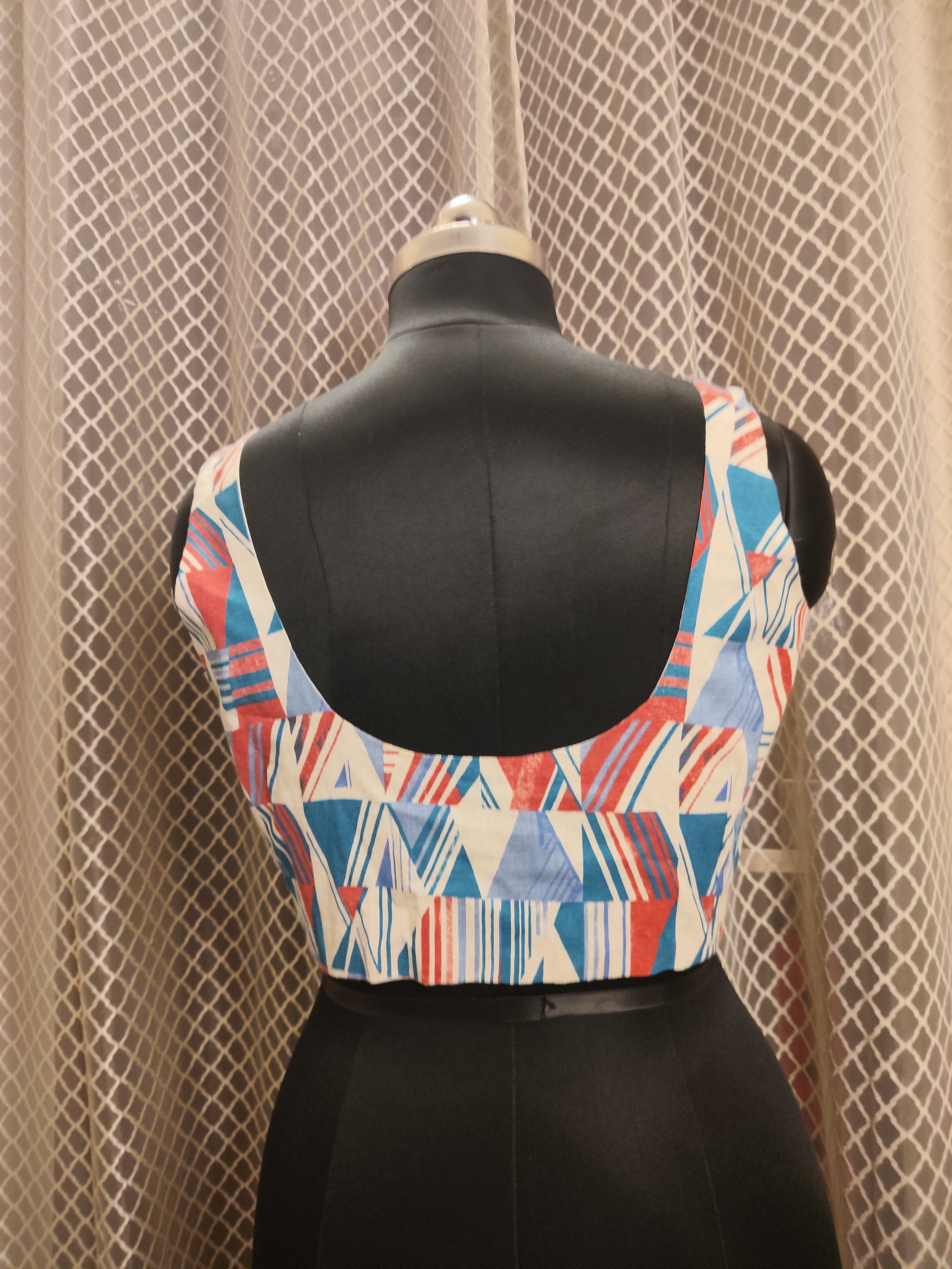 Abstract printed cotton sleeveless blouse