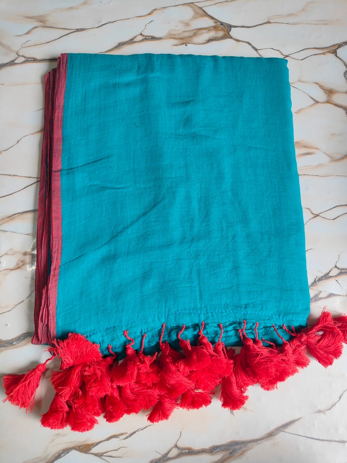 Bordered Sheroes - Plain mul cotton sarees with matching border and tassels
