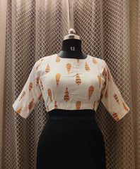 "J " blouse in white and orange