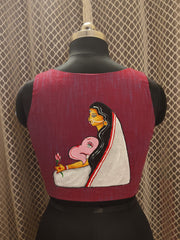 Sleeveless cotton blouse with hand painting at the back