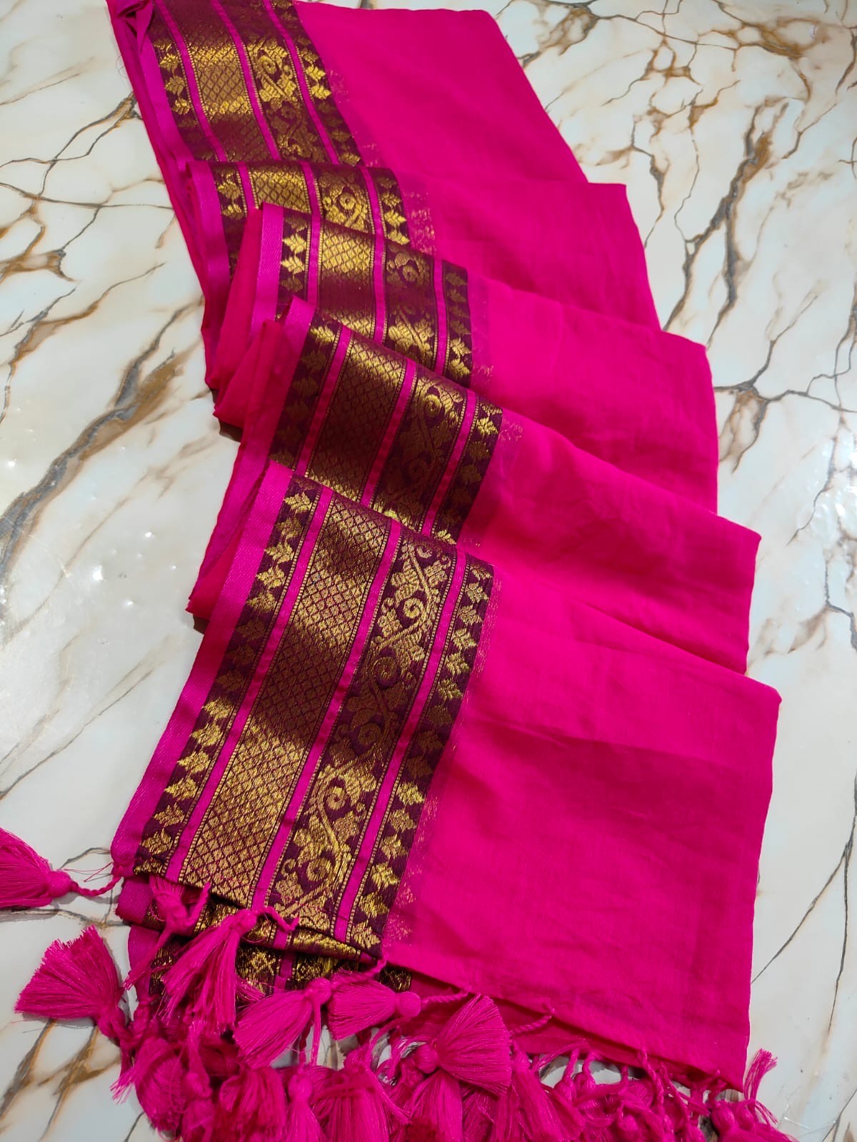 Goden border Pink "Festive Edit" mul cotton saree