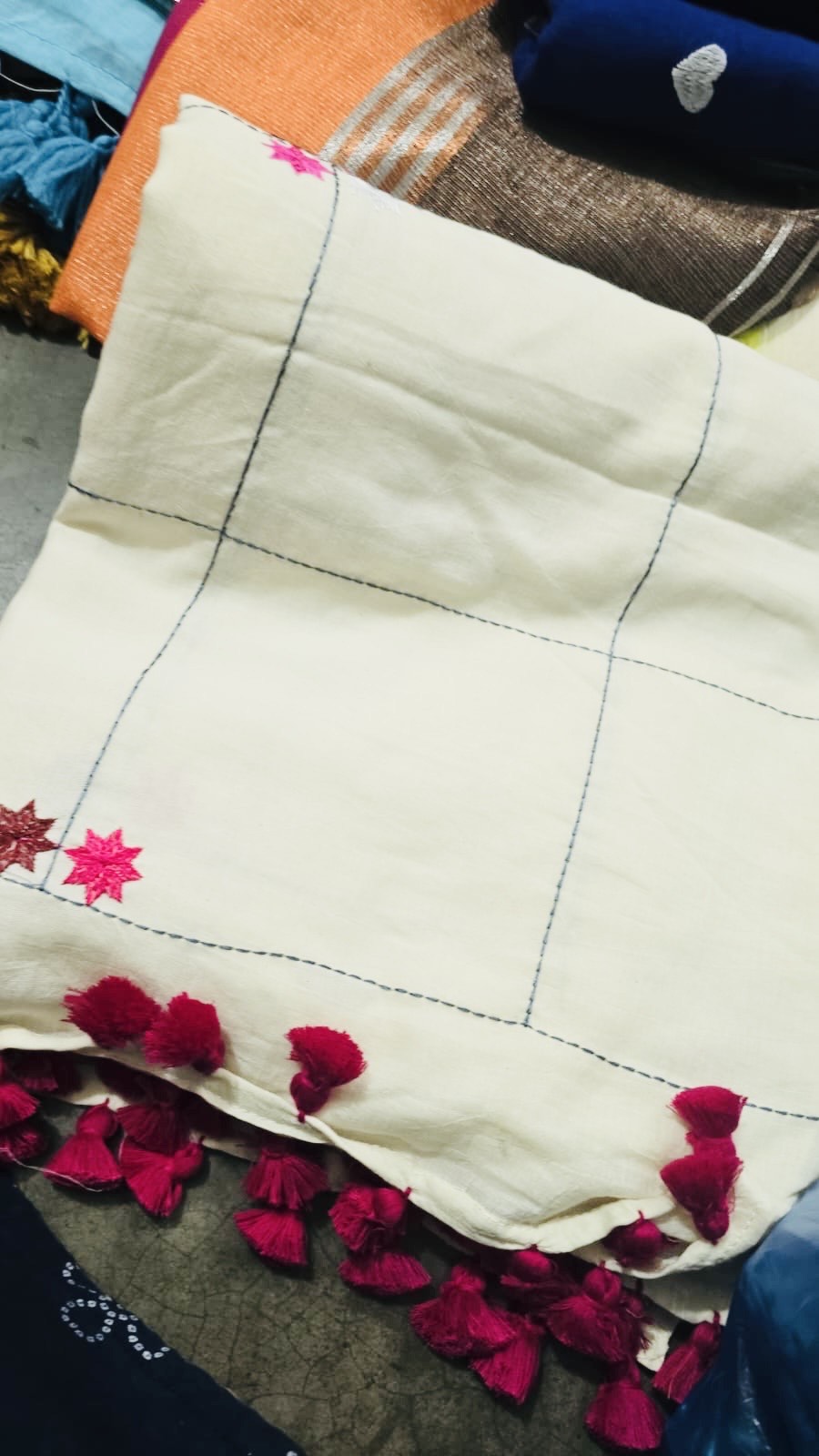 Multi pink shaded floral embroidered mul cotton saree