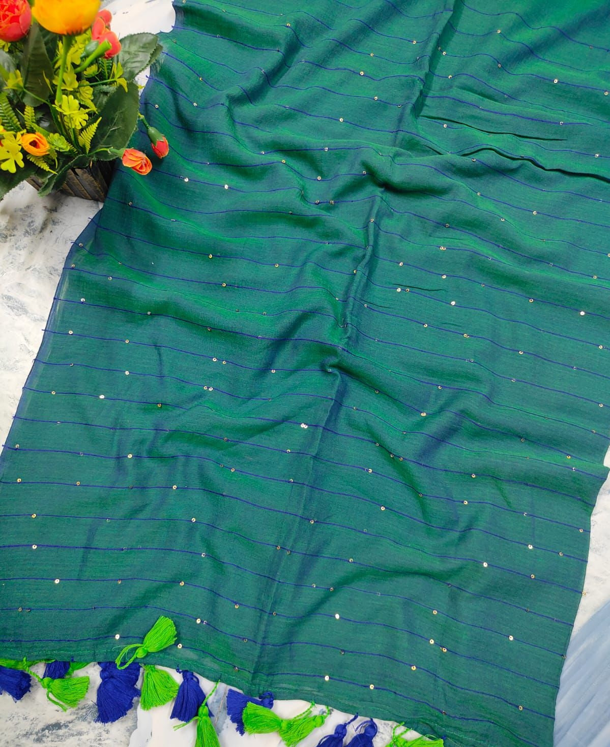 "Jugnu " collection of tiny sequinned mul cotton sarees