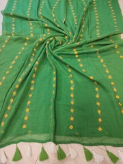 Embroidered small yellow floral mul saree